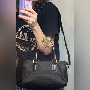 Gucci Authentic Vintage Black Fabric Shoulder Bag/Handbag with Leather Trim